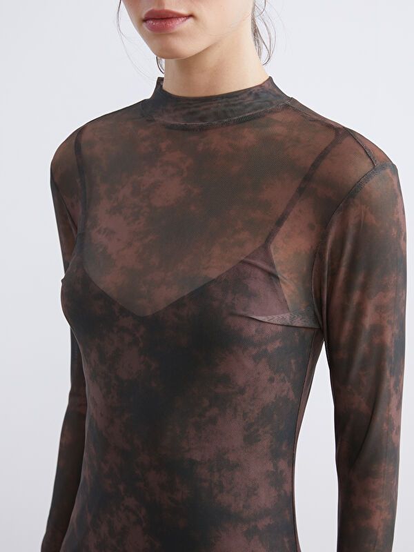 Moudda LC Waikiki - Robe en jersey manches longues Femme Imprimé marron - Tunisie 3