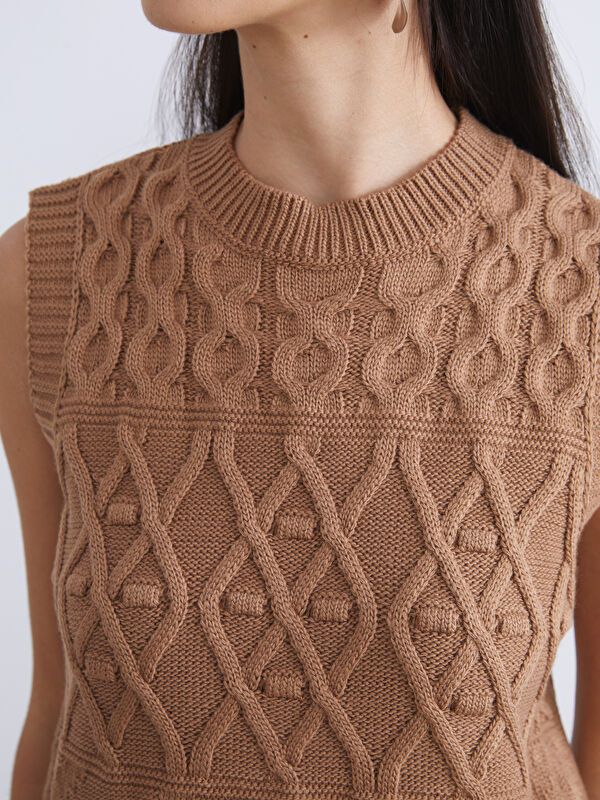 Moudda LC Waikiki - Pull tricot sans manches Femme Brun clair - Tunisie 3