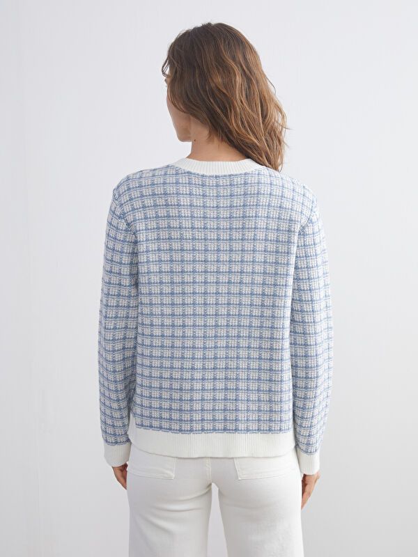 Moudda LC Waikiki - Cardigan tricot épais Femme Jacquard bleu - Tunisie 4