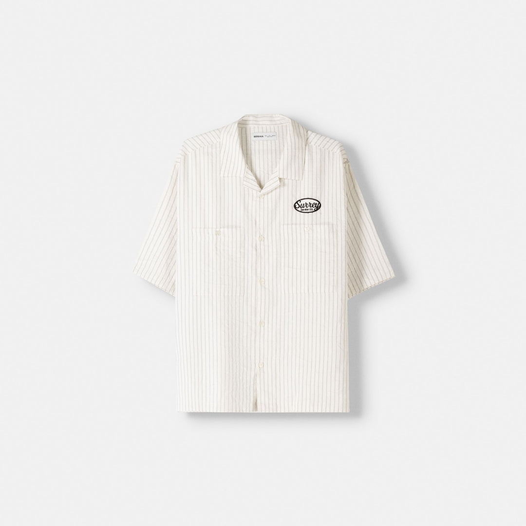 Moudda BERSHKA - Chemise boxy rayée, broderie et patch - Tunisie 1