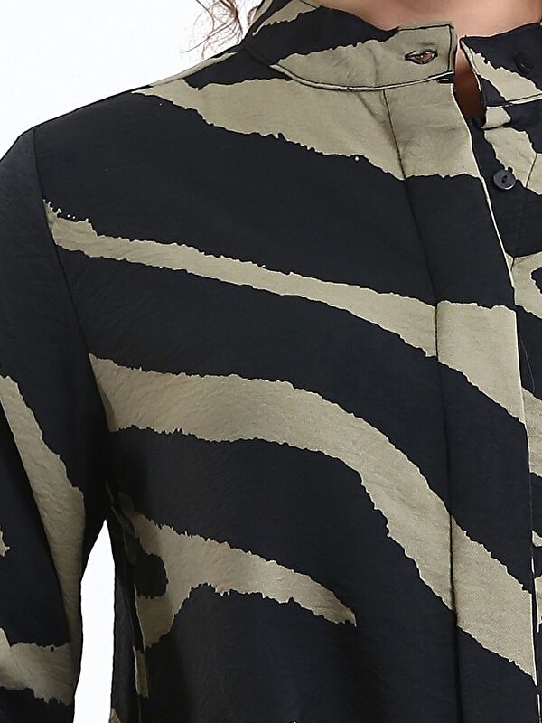 Moudda LC Waikiki - Tunique tissée imprimée manches longues Femme Kaki imprimé - Tunisie 3