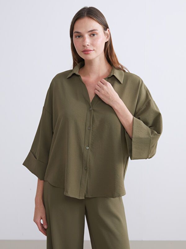 Moudda LC Waikiki - Chemise tissée manches longues Femme Kaki - Tunisie 1