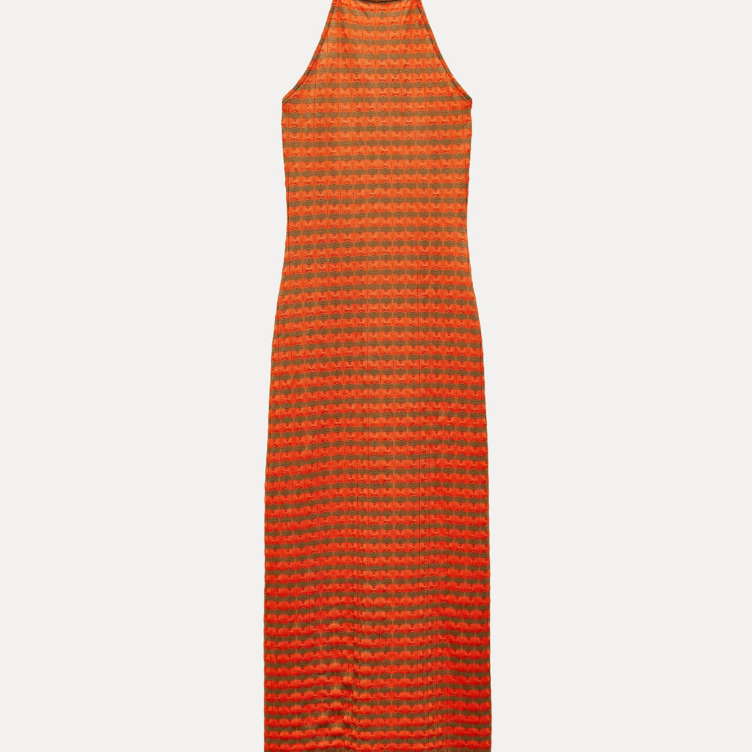 Moudda ZARA - Robe longue col brassière, jacquard rayé - Tunisie 1