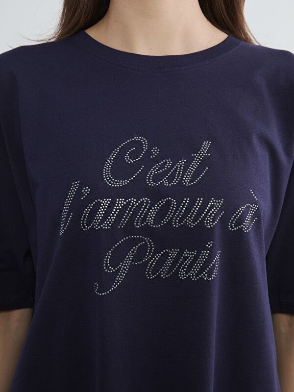 Moudda LC Waikiki - Body imprimé manches courtes en jersey pour Femme couleur Bleu marine - Tunisie 2