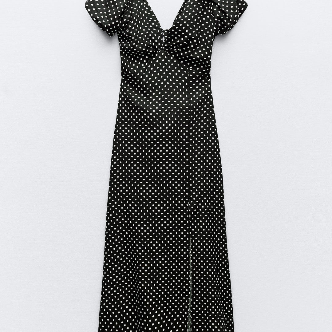 Moudda ZARA - Robe mi-longue lin/viscose col en V imprimée pois - Tunisie 1