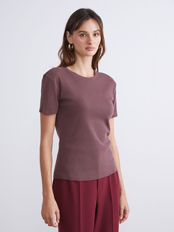 Moudda LC Waikiki - Body jersey manches courtes Femme Brun - Tunisie 1