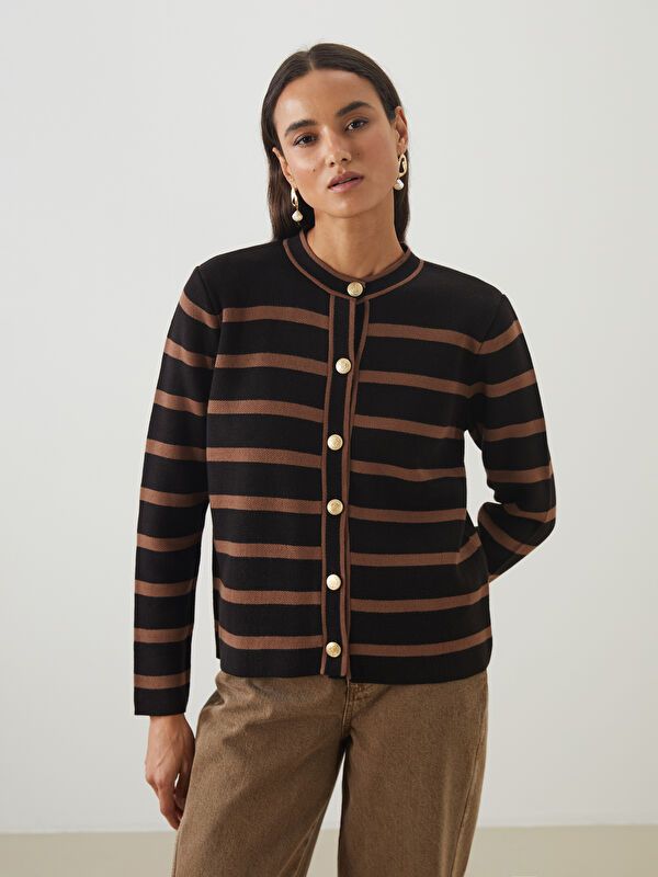 Moudda LC Waikiki - Cardigan en tricot Femme Rayures marron - Tunisie 1