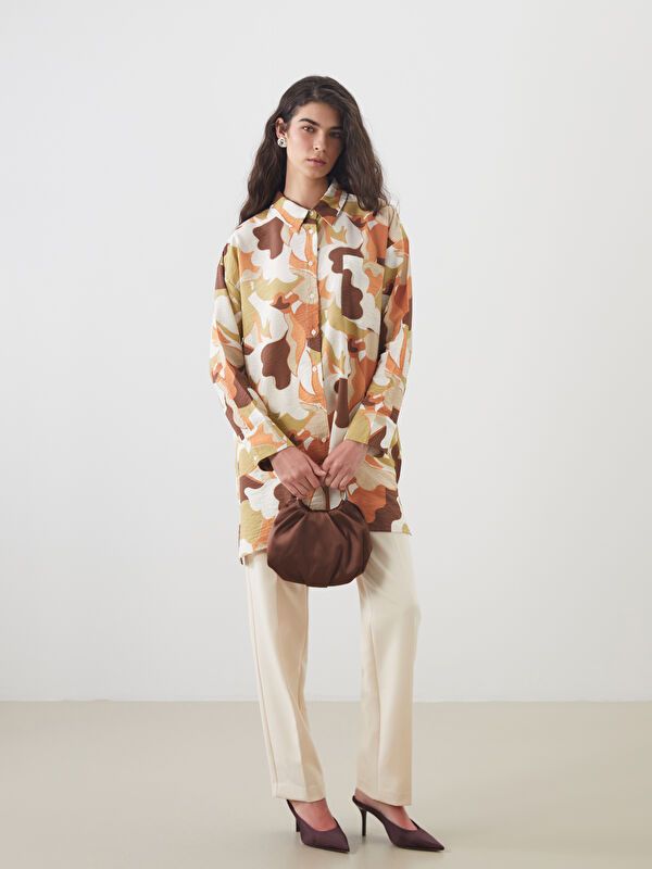 Moudda LC Waikiki - Tunique tissée manches longues Femme Kaki imprimé - Tunisie 2