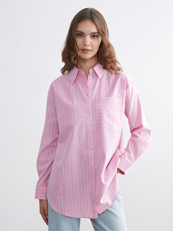 Moudda LC Waikiki - Tunique tissée manches longues Femme Rayures roses - Tunisie 1