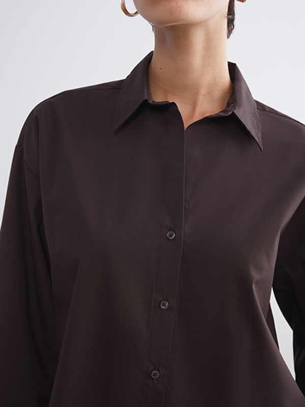 Moudda LC Waikiki - Chemise tissée manches longues Femme Brun foncé - Tunisie 3