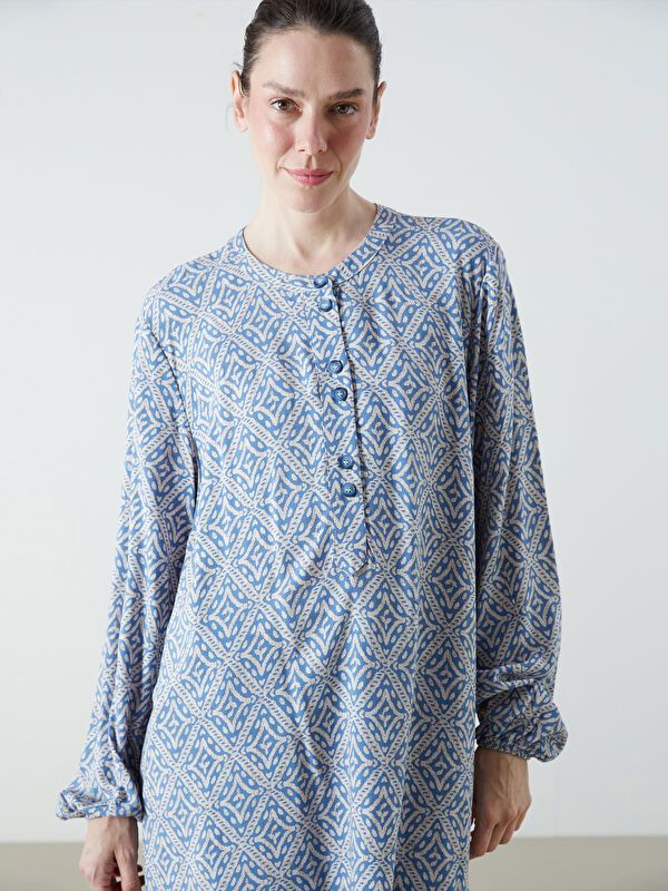 Moudda LC Waikiki - Tunique tissée imprimée manches longues Femme Pri indigo clair - Tunisie 1