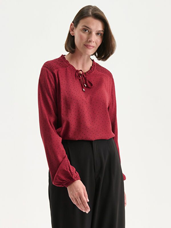 Moudda LC Waikiki - Blouse tissée imprimée manches longues Femme Dark bordeaux pr - Tunisie 1