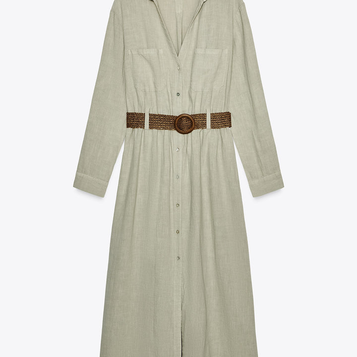 Moudda ZARA - Robe Midi Chemisier - Ramio/Tencel & Ceinture - Tunisie 1