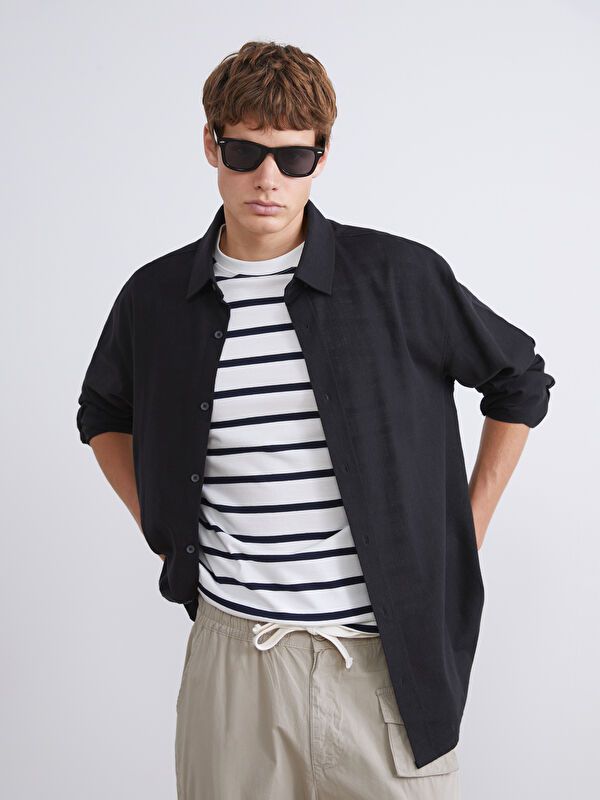 Moudda LC Waikiki - Chemise tissée manches longues Homme Noir - Tunisie 1