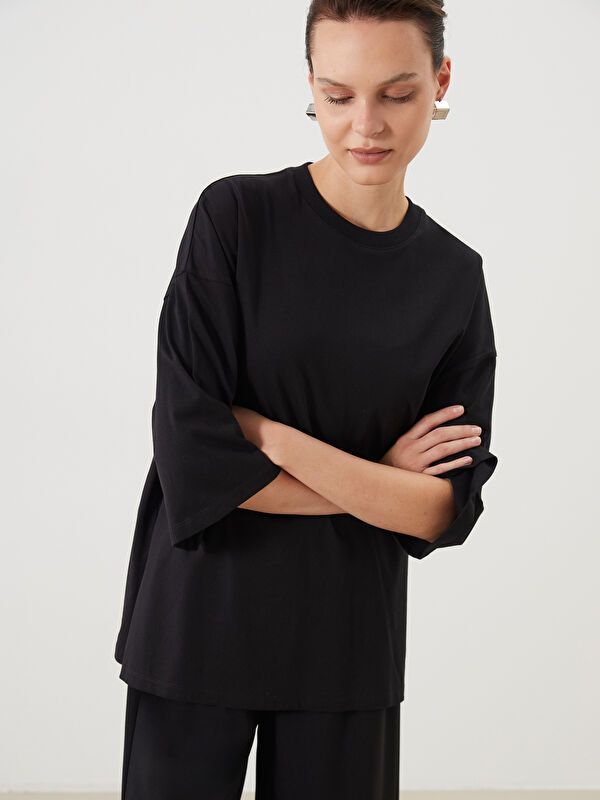 Moudda LC Waikiki - Tunique jersey manches courtes Femme Noir - Tunisie 1