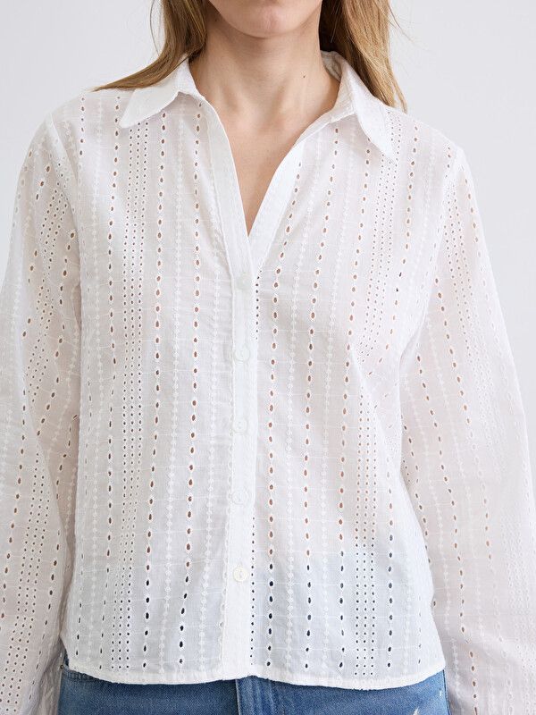 Moudda LC Waikiki - Chemise manches longues en tissu pour Femme couleur Écru - Tunisie 3