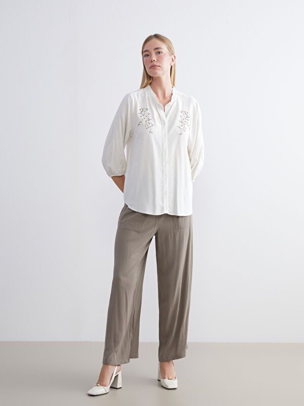 Moudda LC Waikiki - Chemise tissée manches longues Femme Beige - Tunisie 2