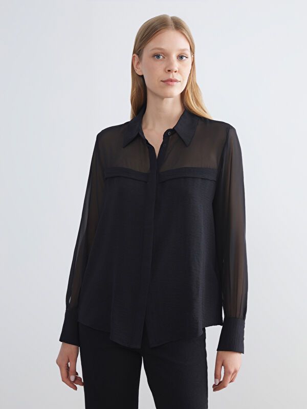 Moudda LC Waikiki - Chemise tissée manches longues Femme Noir - Tunisie 1