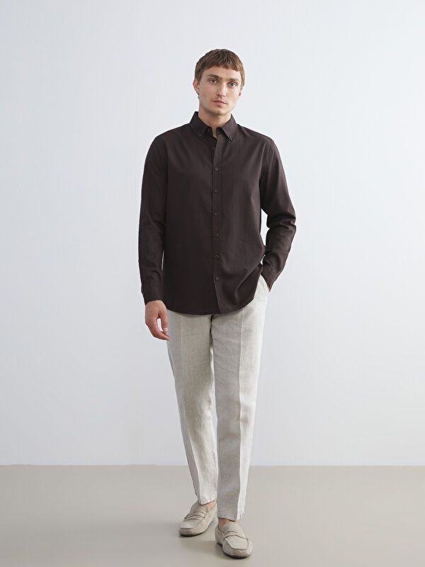 Moudda LC Waikiki - Chemise tissée manches longues Homme Brun - Tunisie 2