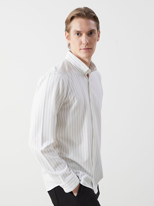 Moudda LC Waikiki - Chemise tissée manches longues Homme Ecru rayé - Tunisie 1
