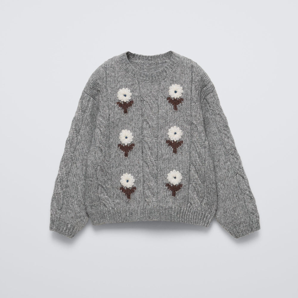 Moudda ZARA - Pull enfant gris, fleurs brodées - Tunisie 2
