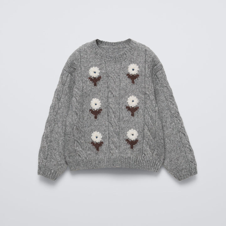 Moudda ZARA - Pull enfant gris, fleurs brodées - Tunisie 2