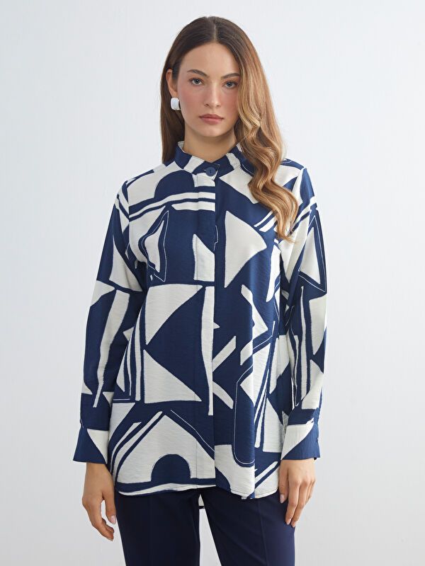 Moudda LC Waikiki - Tunique tissée imprimée manches longues Femme Imprimé marine - Tunisie 1