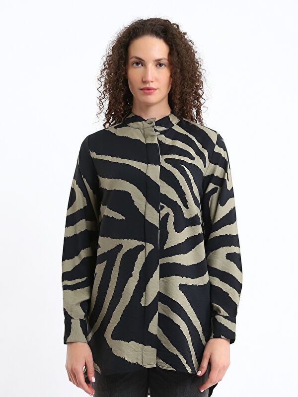 Moudda LC Waikiki - Tunique tissée imprimée manches longues Femme Kaki imprimé - Tunisie 1