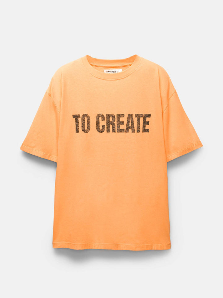 Moudda PULL & BEAR - T-Shirt Graphique - Orange & Texte - Tunisie 3