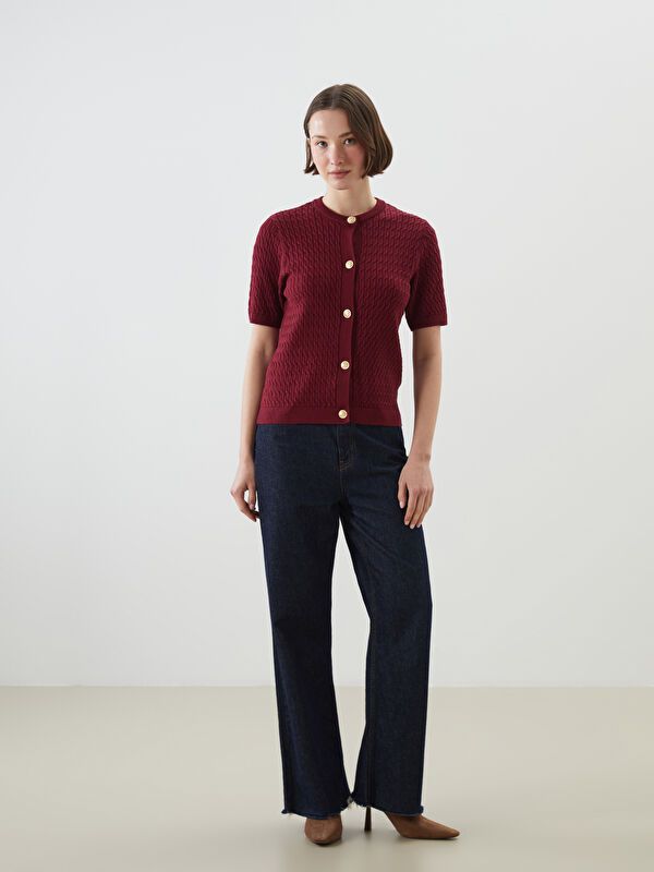 Moudda LC Waikiki - Cardigan fin en tricot Femme Bordeaux - Tunisie 2