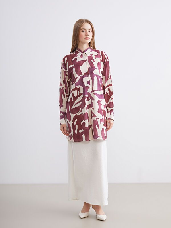Moudda LC Waikiki - Tunique tissée manches longues Femme Imprimé rouge foncé - Tunisie 2