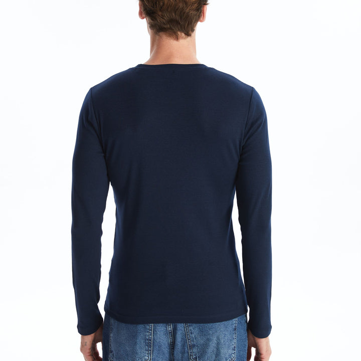 Moudda LC Waikiki - T-shirt jersey manches longues basique Homme Bleu marine - Tunisie 5