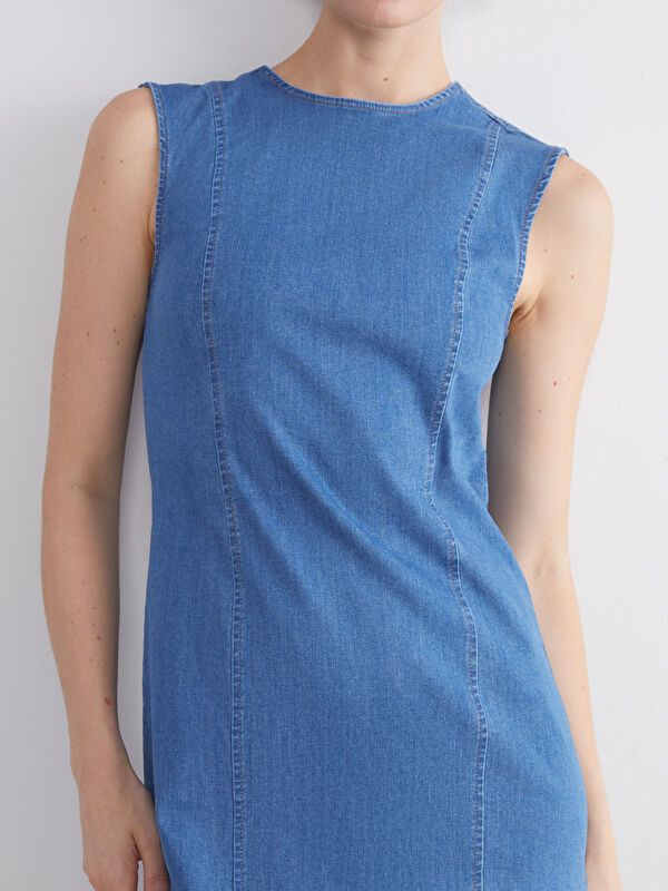 Moudda LC Waikiki - Robe tissée manches courtes denim Femme Rodéo mid indigo - Tunisie 3