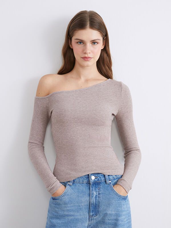 Moudda LC Waikiki - Body en jersey manches longues Femme Mélange beige - Tunisie 1