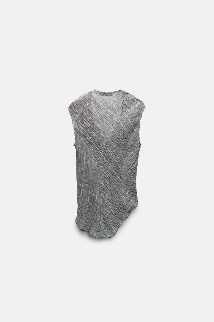 Top édition spéciale asymétrique raw edge en lin bambou