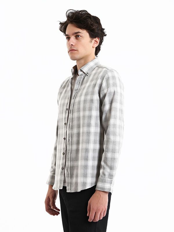 Moudda LC Waikiki - Chemise manches longues en tissu couleur Gris à carreaux pour hommes - Tunisie 4