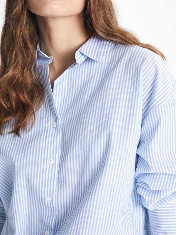 Moudda LC Waikiki - Chemise tissée manches longues Femme Bande bleu clair - Tunisie 3