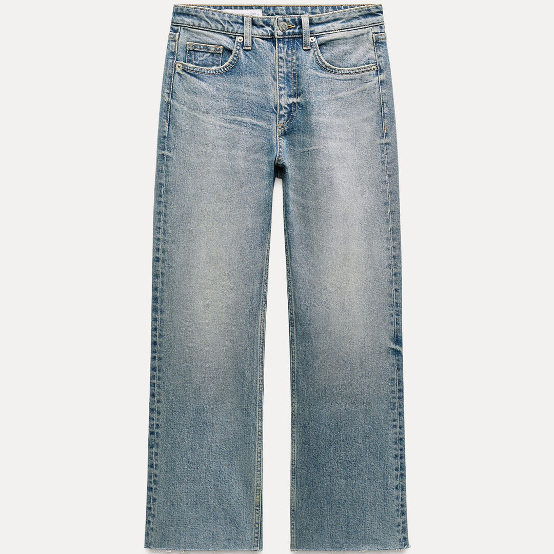 Moudda ZARA - Pantalon évasé court 5 poches taille haute ourlet brut - Tunisie 2