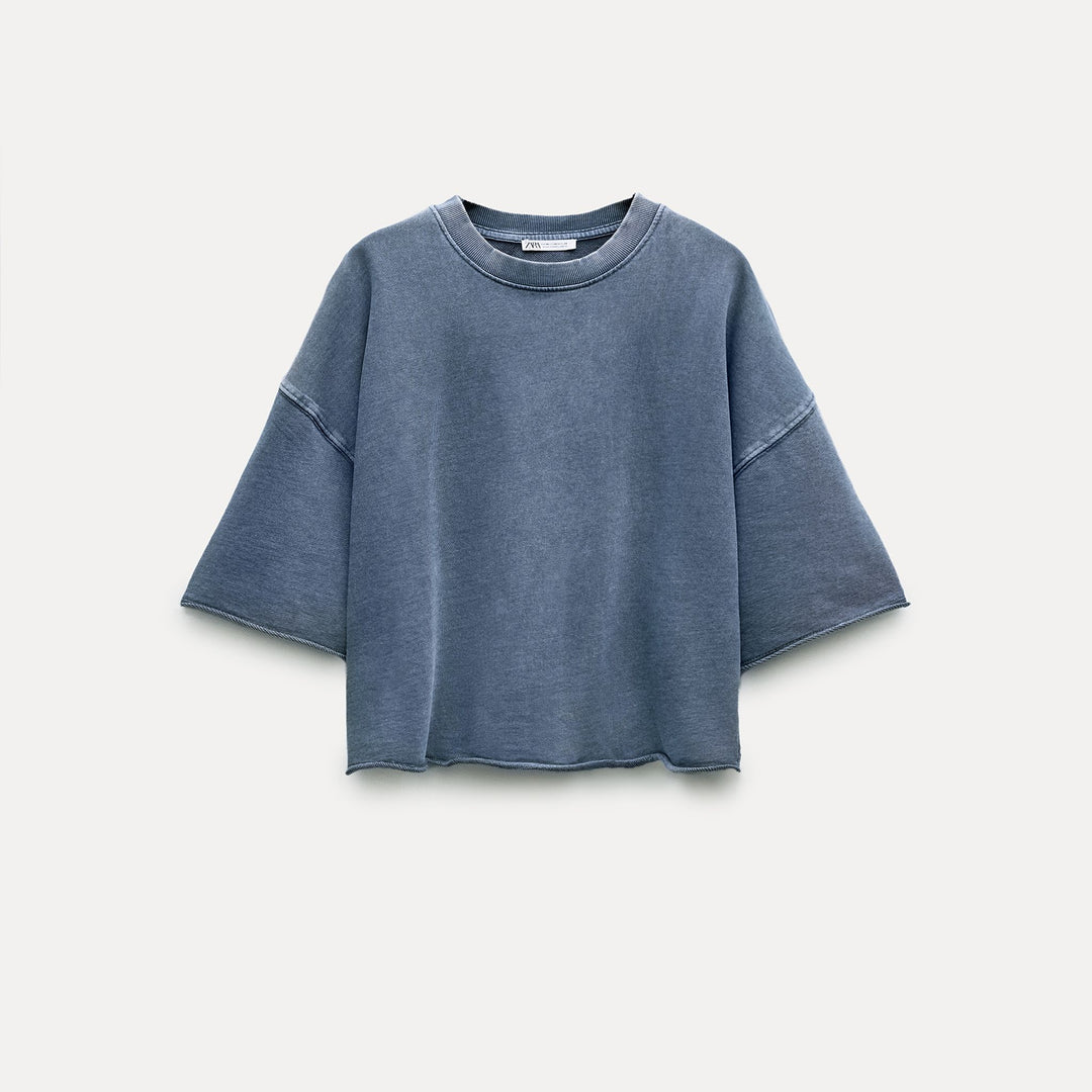 Moudda ZARA - Bleu/indigo – sweat terry manches courtes col rond - Tunisie 1