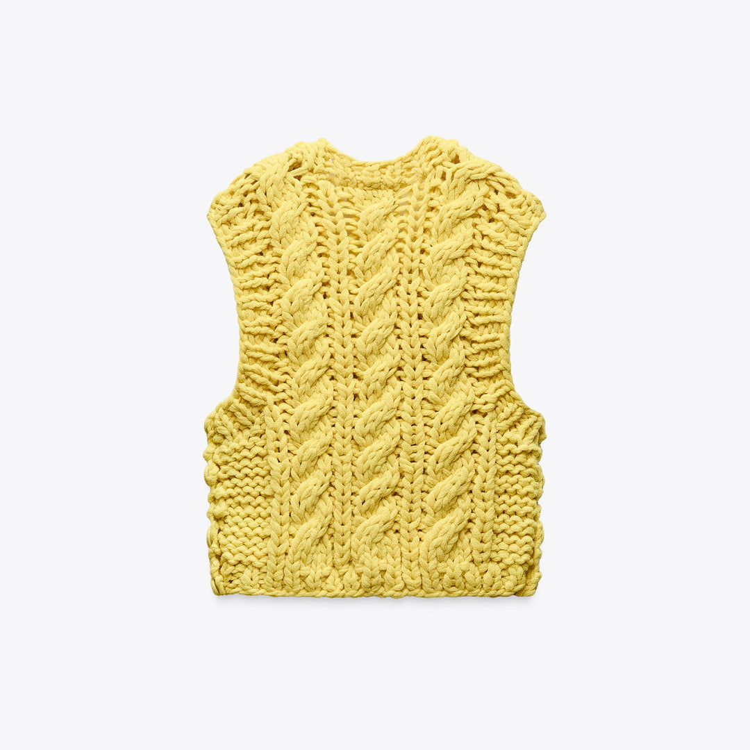 Moudda ZARA - Gilet Maille Fantaisie - Tresses & Boutons Latéraux - Tunisie 2