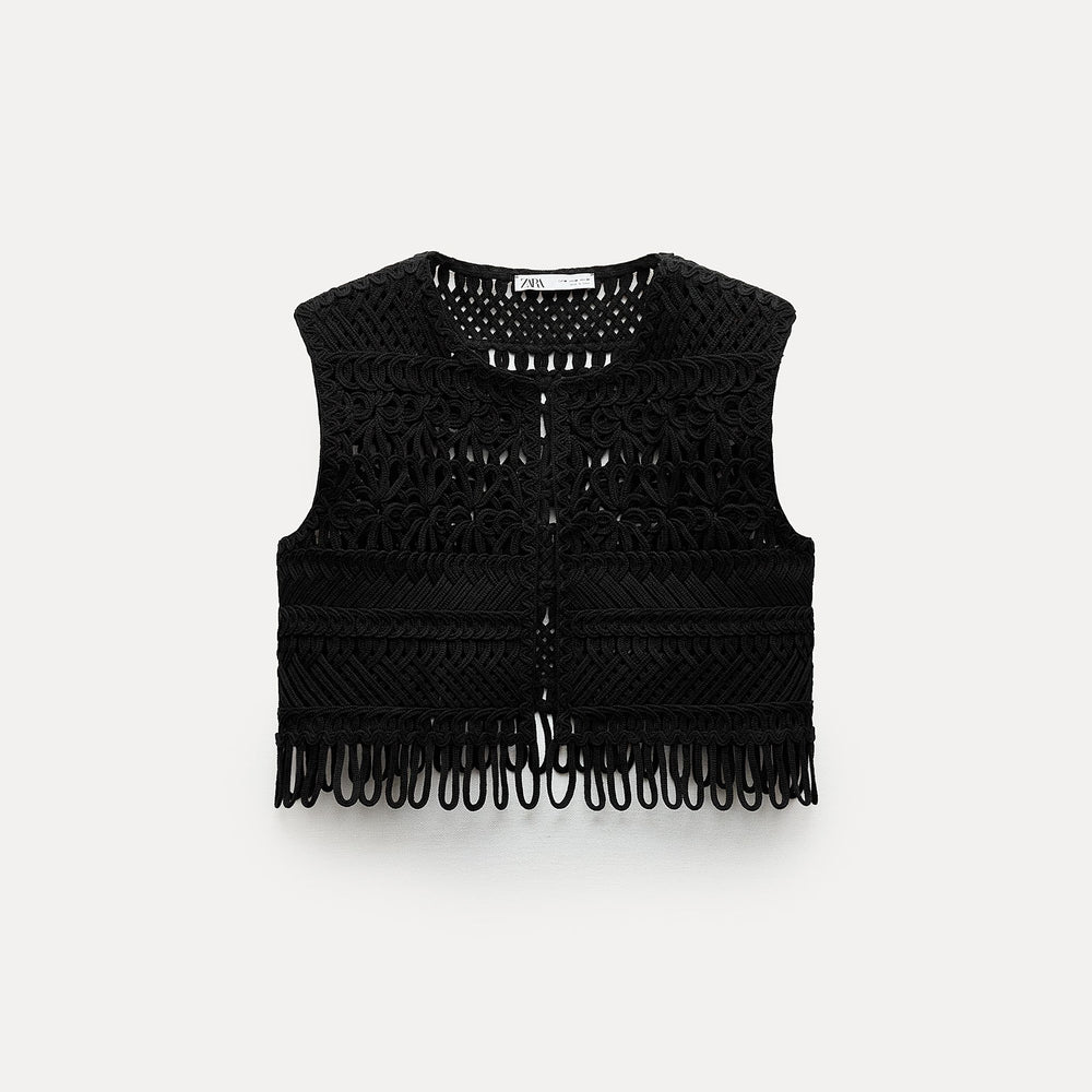 Moudda ZARA - Gilet broderie machine macramé ourlet franges - Tunisie 2
