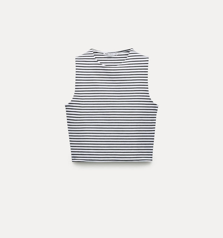 Moudda ZARA - T-shirt coton élasthanne, col rond, court, manches courtes - Tunisie 3