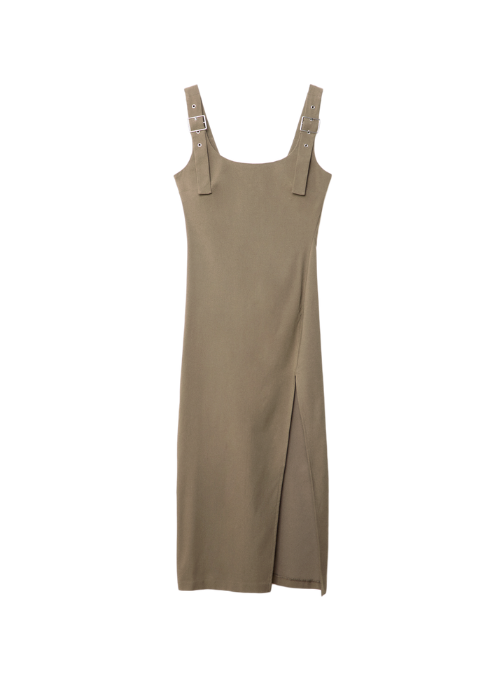 Moudda STRADIVARIUS - Robe Midi en Bengaline à Bretelles avec Boucles - Tunisie 1