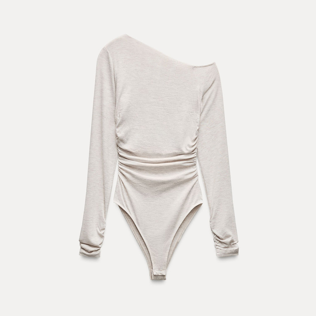 Moudda ZARA - Beige Vigo – body toucher doux encolure asymétrique froncé - Tunisie 2
