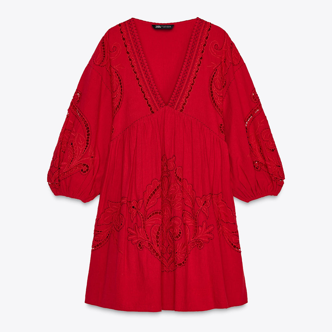 Moudda ZARA - Robe Mini Brodée - Manches Bouffantes - Tunisie 1