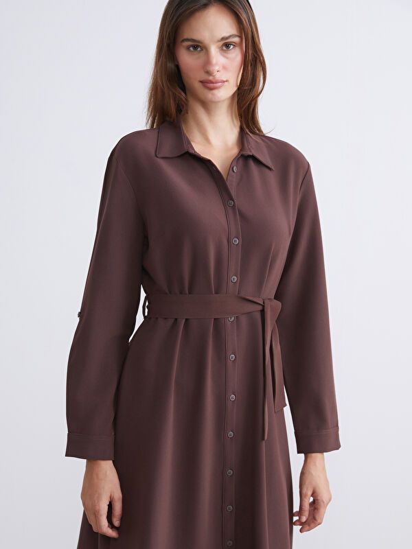 Moudda LC Waikiki - Robe tissée manches longues Femme Brun chocolat - Tunisie 2