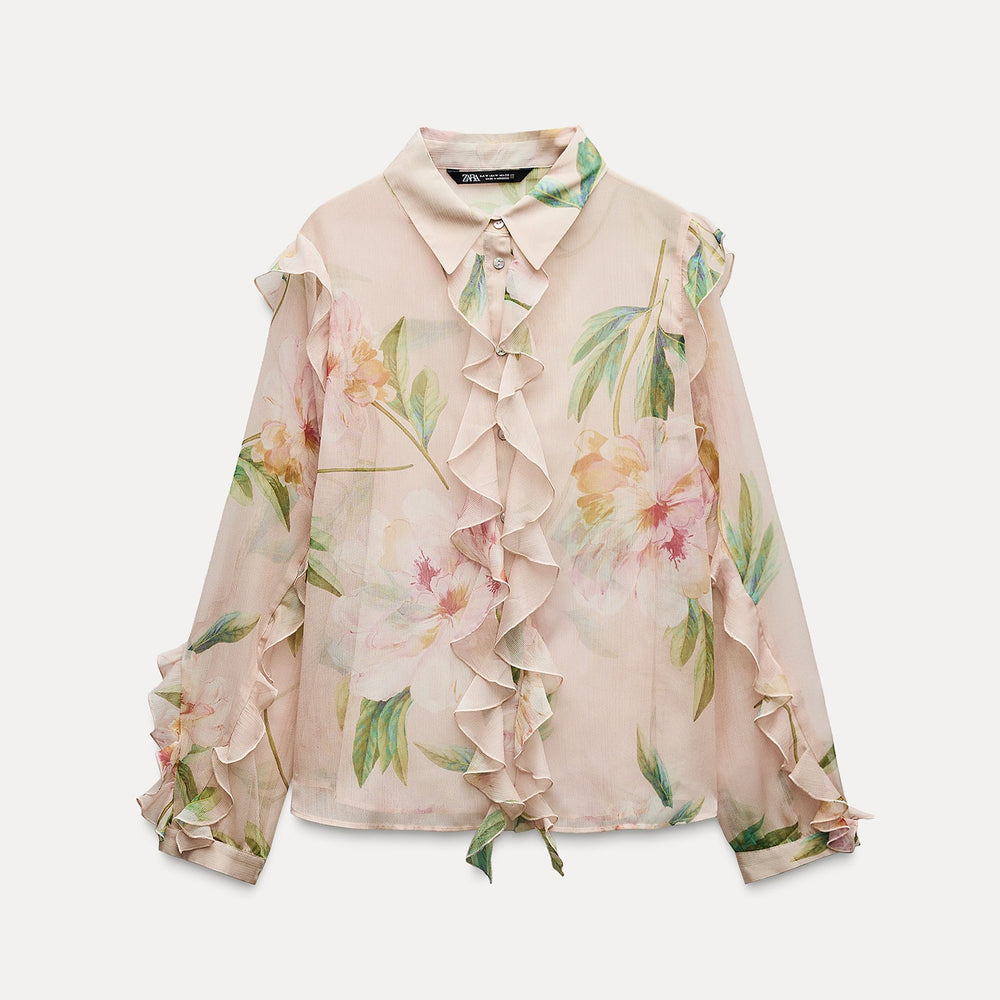 Moudda ZARA - Blouse imprimée fleur dégradée volants manches longues - Tunisie 2
