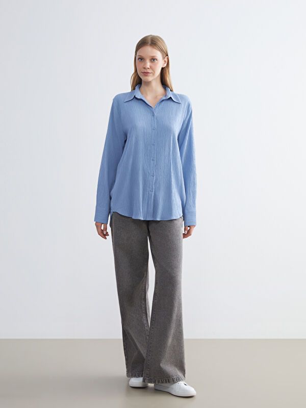 Moudda LC Waikiki - Chemise tissée manches longues Femme Bleu - Tunisie 2