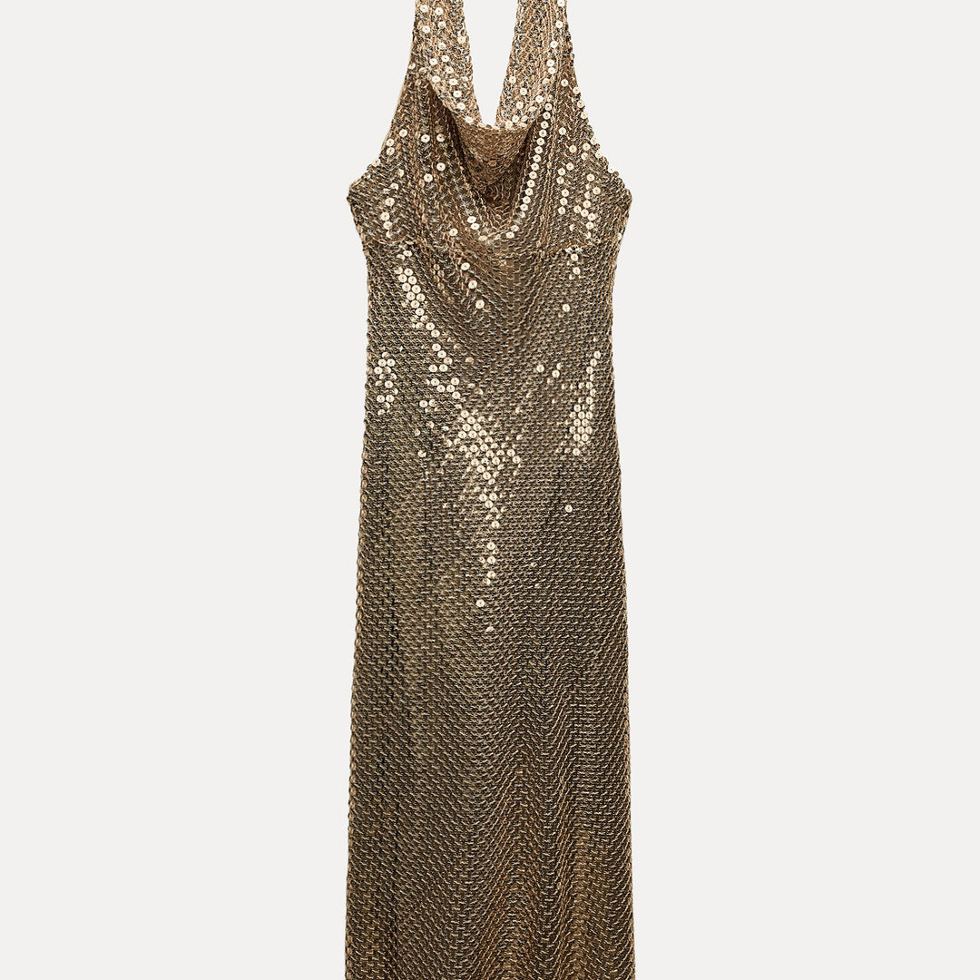 Moudda ZARA - Robe lingerie mi-longue, maille dorée - Tunisie 1