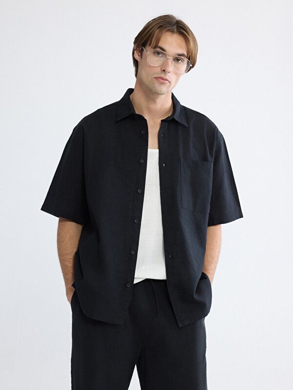 Moudda LC Waikiki - Chemise manches courtes en tissu pour Homme couleur Noir - Tunisie 1